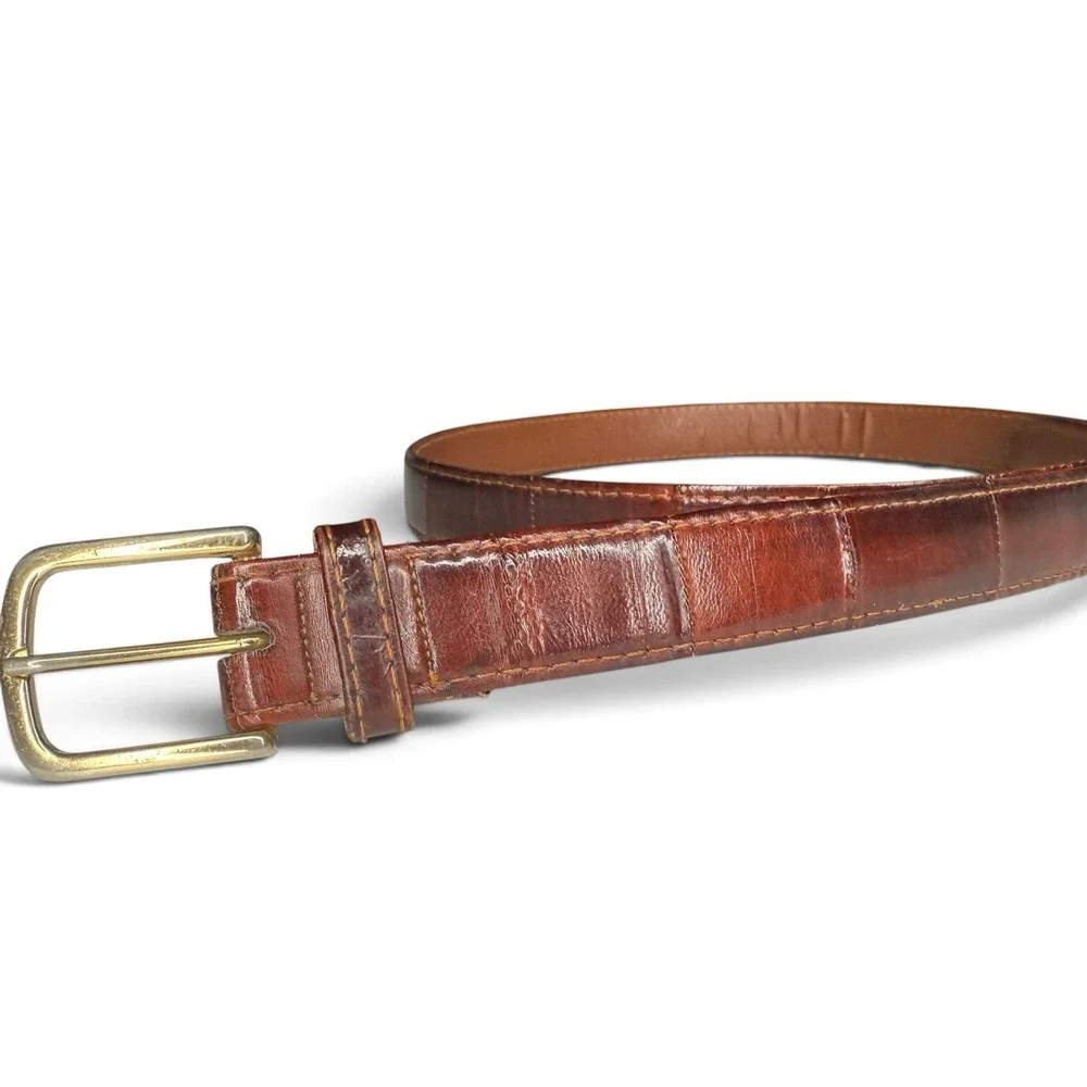 Vintage Genuine EEL SKIN Belt Brown Cognac Red Size 36 Made in Korea